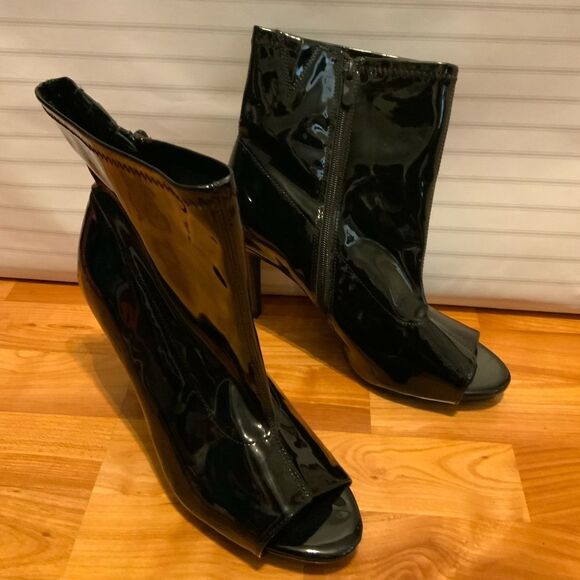 Torrid Black Patent Peep-Toe Heeled Boots - Picture 4 of 8